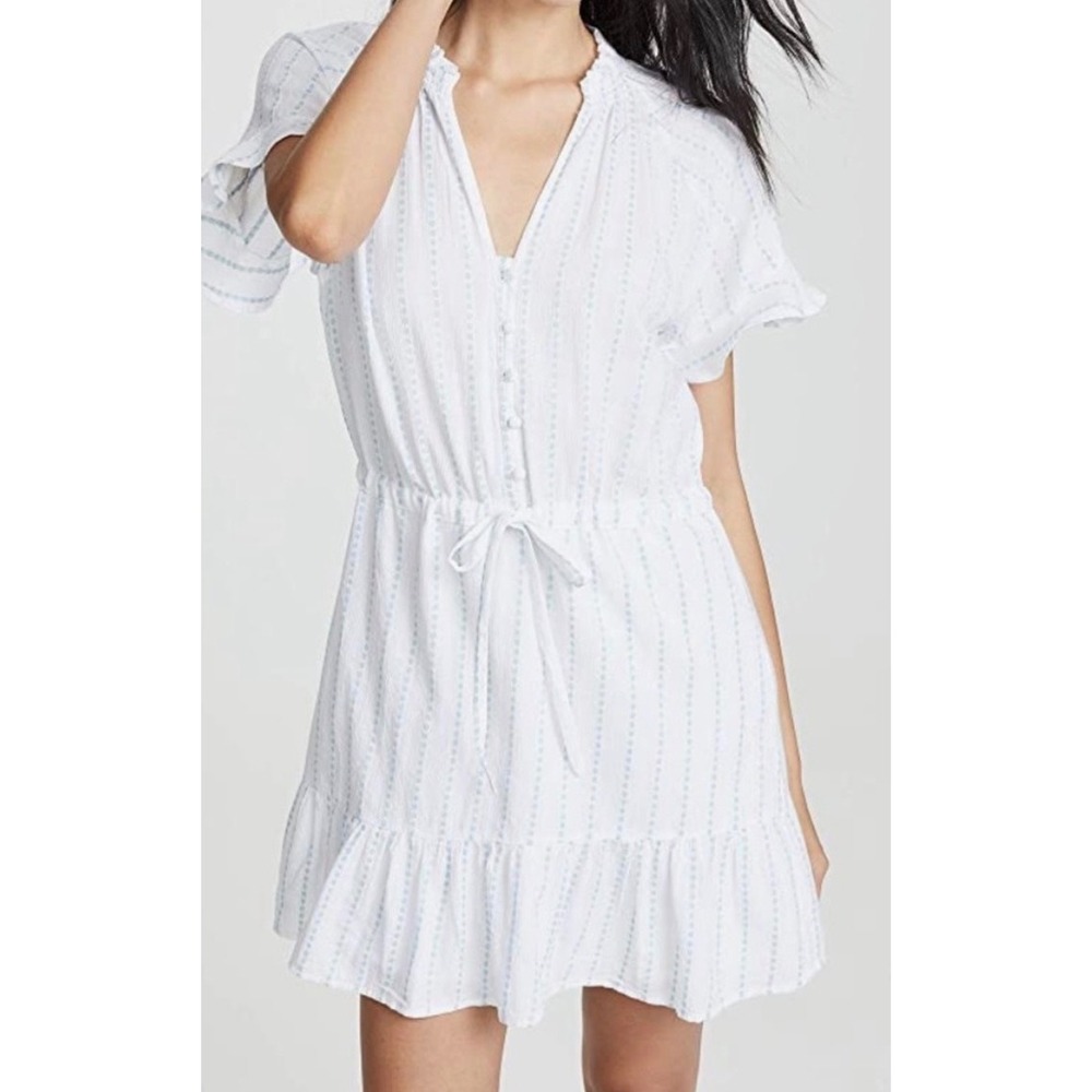 NWT Anthropologie PAIGE Ari dress size large 100% linen light blue white stripes